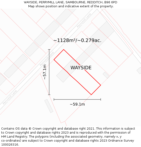 WAYSIDE, PERRYMILL LANE, SAMBOURNE, REDDITCH, B96 6PD: Plot and title map