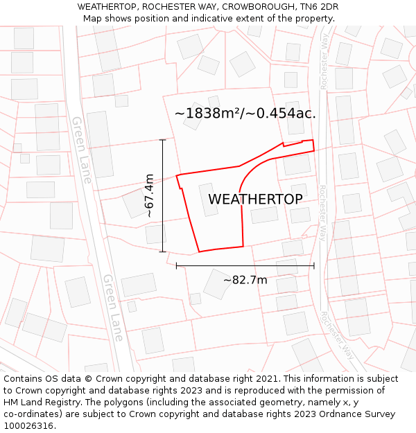 WEATHERTOP, ROCHESTER WAY, CROWBOROUGH, TN6 2DR: Plot and title map