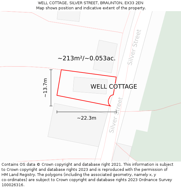 WELL COTTAGE, SILVER STREET, BRAUNTON, EX33 2EN: Plot and title map