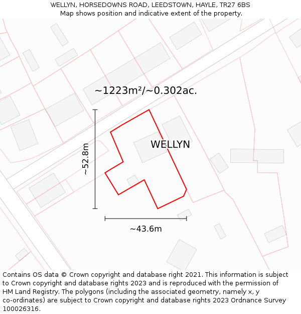 WELLYN, HORSEDOWNS ROAD, LEEDSTOWN, HAYLE, TR27 6BS: Plot and title map