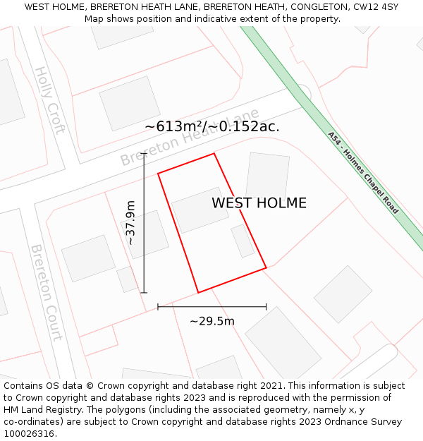 WEST HOLME, BRERETON HEATH LANE, BRERETON HEATH, CONGLETON, CW12 4SY: Plot and title map