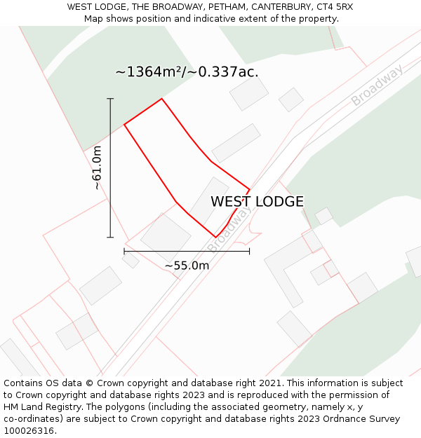 WEST LODGE, THE BROADWAY, PETHAM, CANTERBURY, CT4 5RX: Plot and title map