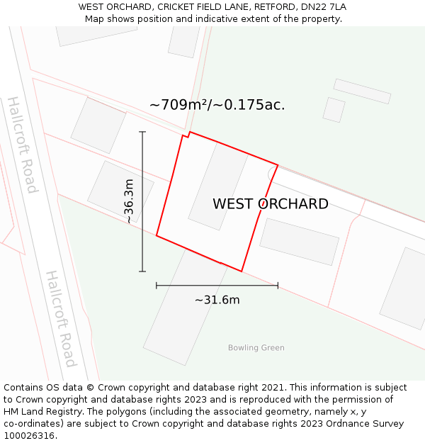 WEST ORCHARD, CRICKET FIELD LANE, RETFORD, DN22 7LA: Plot and title map