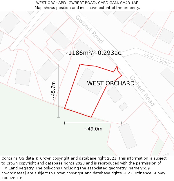 WEST ORCHARD, GWBERT ROAD, CARDIGAN, SA43 1AF: Plot and title map