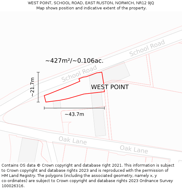 WEST POINT, SCHOOL ROAD, EAST RUSTON, NORWICH, NR12 9JQ: Plot and title map