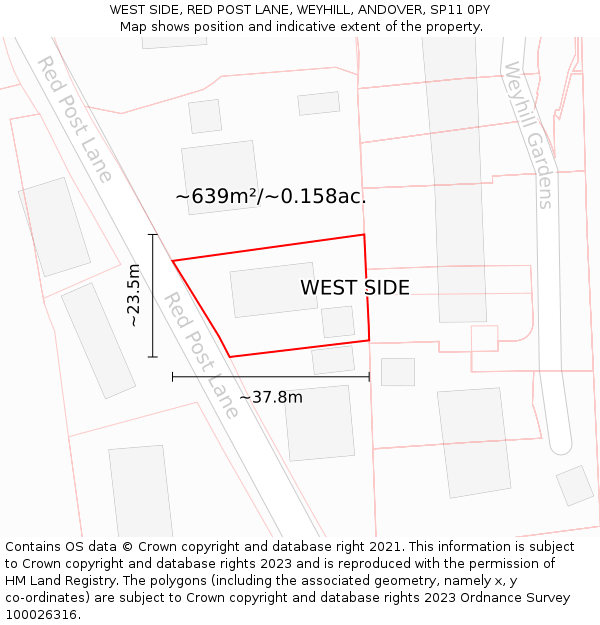 WEST SIDE, RED POST LANE, WEYHILL, ANDOVER, SP11 0PY: Plot and title map