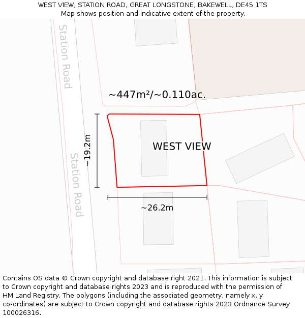 WEST VIEW, STATION ROAD, GREAT LONGSTONE, BAKEWELL, DE45 1TS: Plot and title map