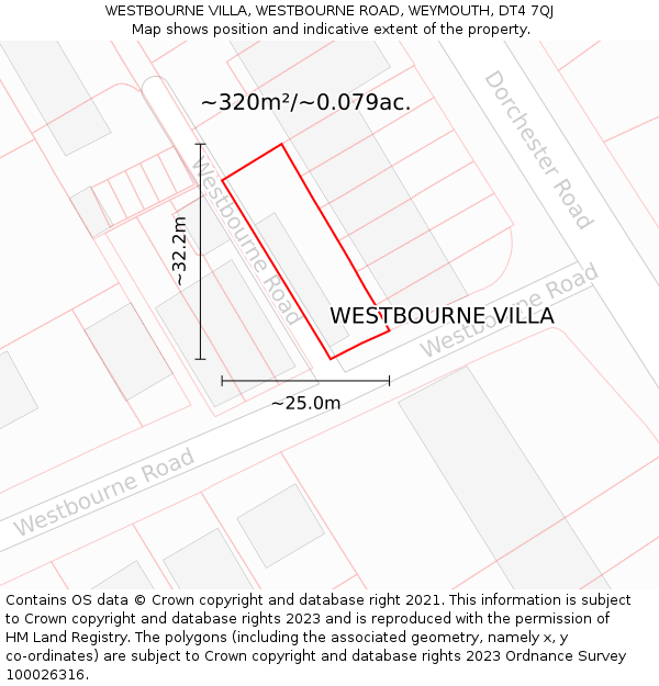 WESTBOURNE VILLA, WESTBOURNE ROAD, WEYMOUTH, DT4 7QJ: Plot and title map