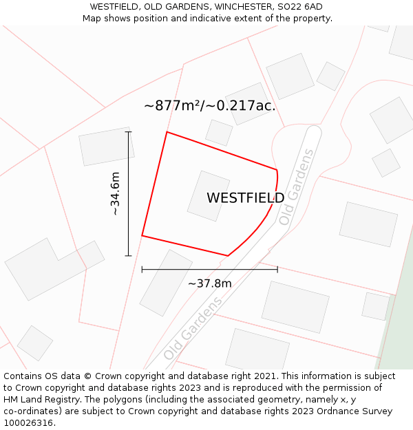 WESTFIELD, OLD GARDENS, WINCHESTER, SO22 6AD: Plot and title map