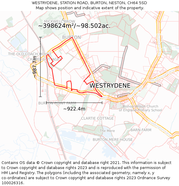 WESTRYDENE, STATION ROAD, BURTON, NESTON, CH64 5SD: Plot and title map