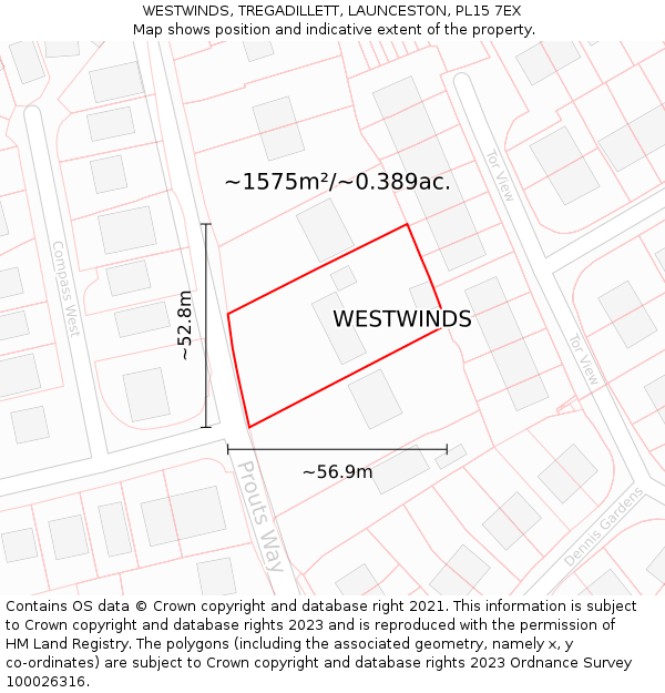 WESTWINDS, TREGADILLETT, LAUNCESTON, PL15 7EX: Plot and title map