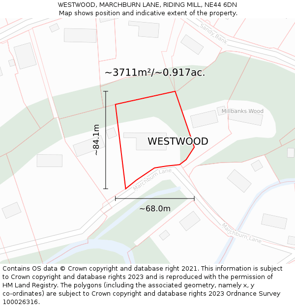 WESTWOOD, MARCHBURN LANE, RIDING MILL, NE44 6DN: Plot and title map