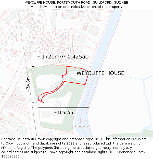 WEYCLIFFE HOUSE, PORTSMOUTH ROAD, GUILDFORD, GU2 4EB: Plot and title map