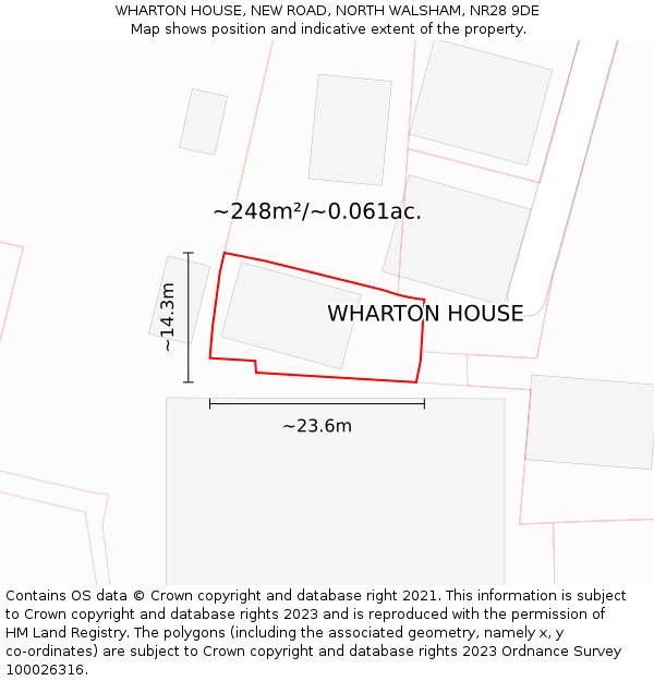 WHARTON HOUSE, NEW ROAD, NORTH WALSHAM, NR28 9DE: Plot and title map