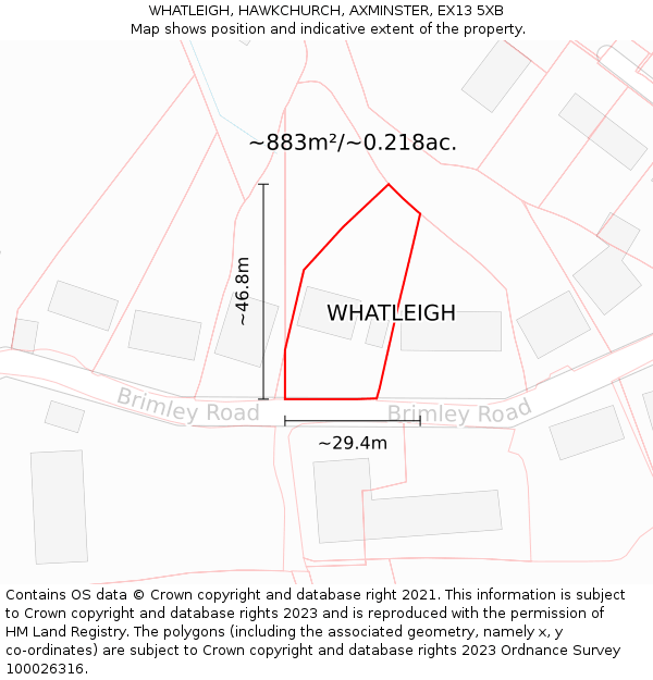 WHATLEIGH, HAWKCHURCH, AXMINSTER, EX13 5XB: Plot and title map