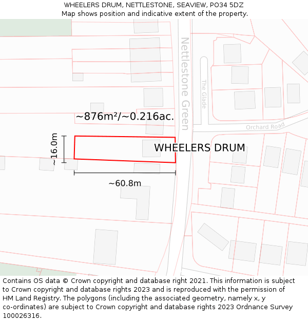 WHEELERS DRUM, NETTLESTONE, SEAVIEW, PO34 5DZ: Plot and title map