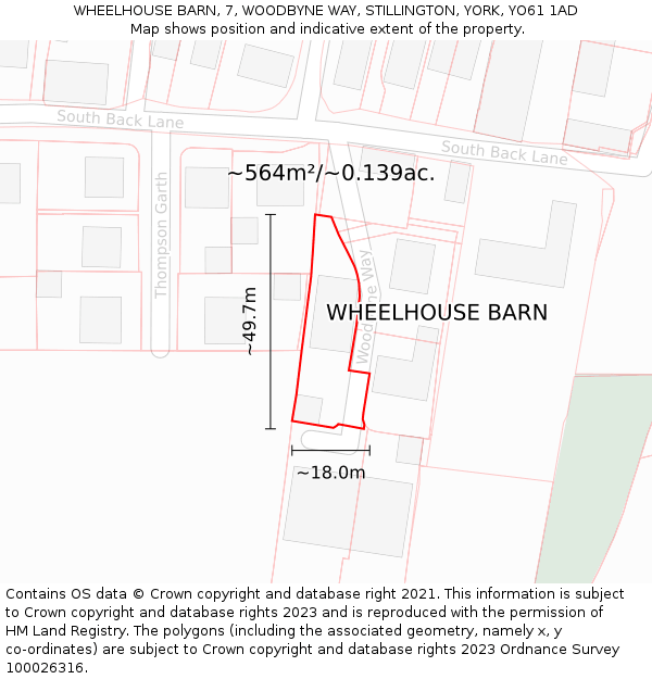 WHEELHOUSE BARN, 7, WOODBYNE WAY, STILLINGTON, YORK, YO61 1AD: Plot and title map