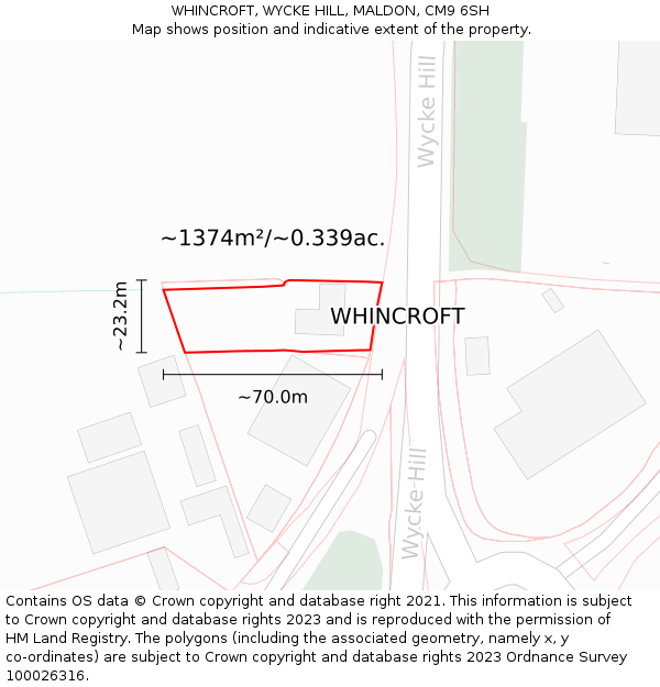 WHINCROFT, WYCKE HILL, MALDON, CM9 6SH: Plot and title map