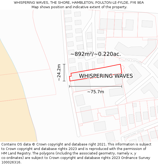 WHISPERING WAVES, THE SHORE, HAMBLETON, POULTON-LE-FYLDE, FY6 9EA: Plot and title map