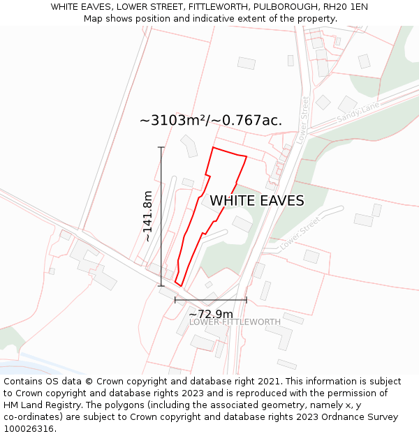 WHITE EAVES, LOWER STREET, FITTLEWORTH, PULBOROUGH, RH20 1EN: Plot and title map