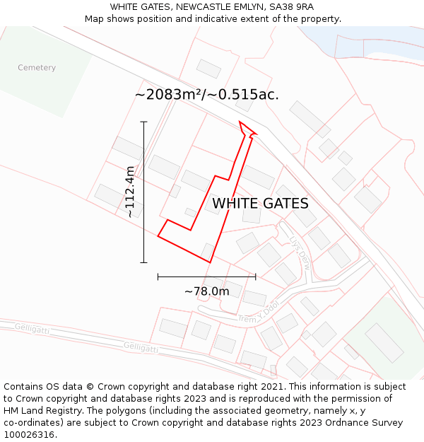 WHITE GATES, NEWCASTLE EMLYN, SA38 9RA: Plot and title map