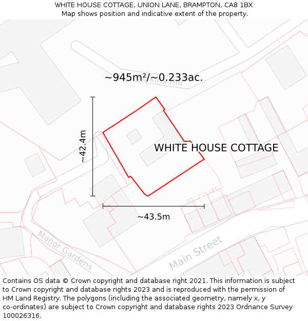 WHITE HOUSE COTTAGE, UNION LANE, BRAMPTON, CA8 1BX: Plot and title map