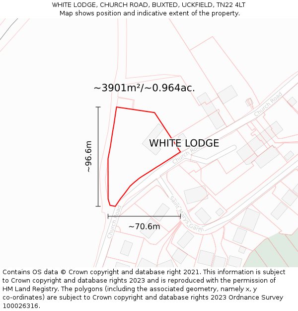 WHITE LODGE, CHURCH ROAD, BUXTED, UCKFIELD, TN22 4LT: Plot and title map