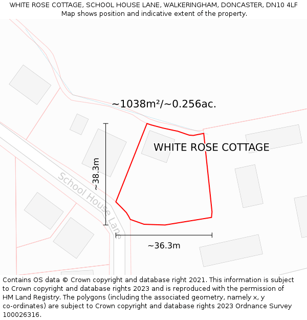 WHITE ROSE COTTAGE, SCHOOL HOUSE LANE, WALKERINGHAM, DONCASTER, DN10 4LF: Plot and title map