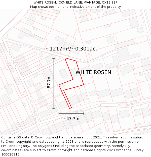 WHITE ROSEN, ICKNIELD LANE, WANTAGE, OX12 8EF: Plot and title map