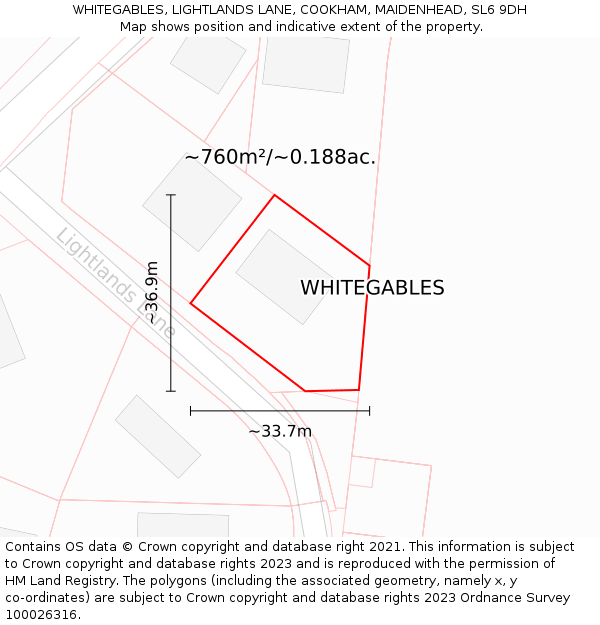 WHITEGABLES, LIGHTLANDS LANE, COOKHAM, MAIDENHEAD, SL6 9DH: Plot and title map