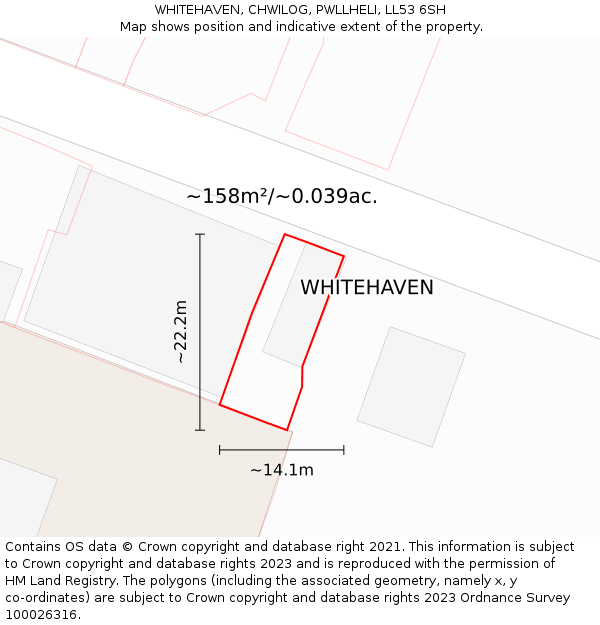 WHITEHAVEN, CHWILOG, PWLLHELI, LL53 6SH: Plot and title map