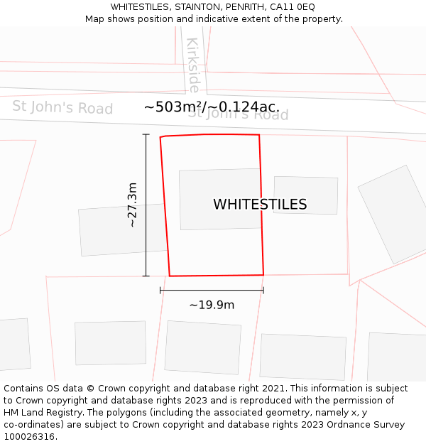 WHITESTILES, STAINTON, PENRITH, CA11 0EQ: Plot and title map