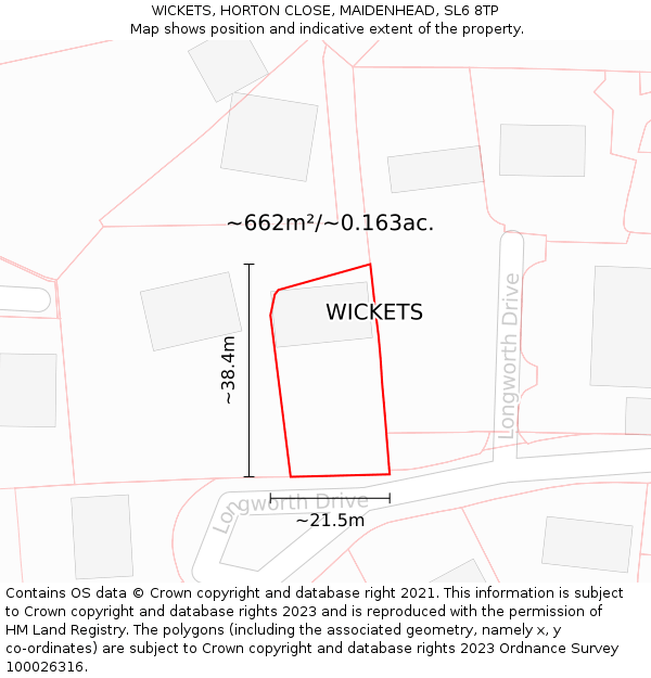 WICKETS, HORTON CLOSE, MAIDENHEAD, SL6 8TP: Plot and title map