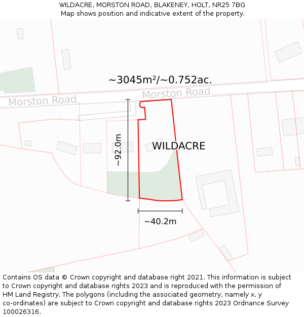 WILDACRE, MORSTON ROAD, BLAKENEY, HOLT, NR25 7BG: Plot and title map