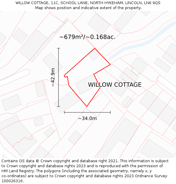 WILLOW COTTAGE, 11C, SCHOOL LANE, NORTH HYKEHAM, LINCOLN, LN6 9QS: Plot and title map