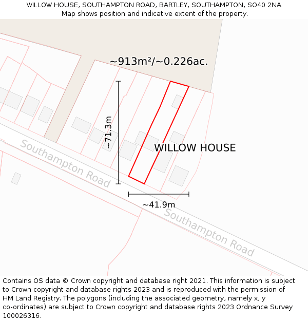 WILLOW HOUSE, SOUTHAMPTON ROAD, BARTLEY, SOUTHAMPTON, SO40 2NA: Plot and title map