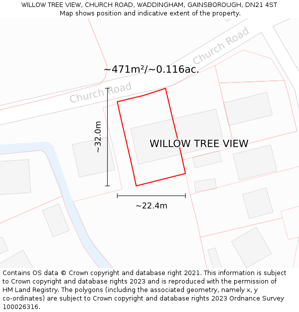 WILLOW TREE VIEW, CHURCH ROAD, WADDINGHAM, GAINSBOROUGH, DN21 4ST: Plot and title map