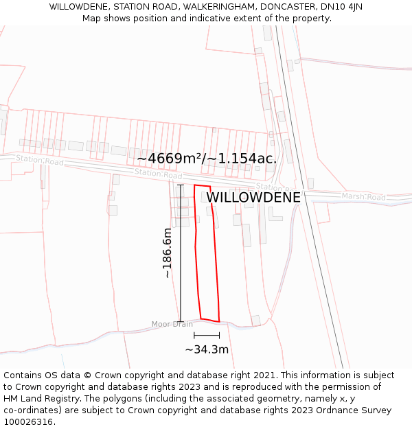 WILLOWDENE, STATION ROAD, WALKERINGHAM, DONCASTER, DN10 4JN: Plot and title map