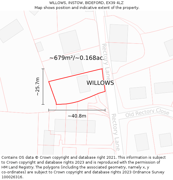 WILLOWS, INSTOW, BIDEFORD, EX39 4LZ: Plot and title map