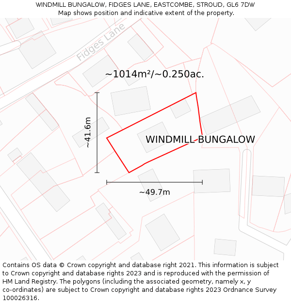 WINDMILL BUNGALOW, FIDGES LANE, EASTCOMBE, STROUD, GL6 7DW: Plot and title map