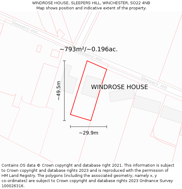 WINDROSE HOUSE, SLEEPERS HILL, WINCHESTER, SO22 4NB: Plot and title map