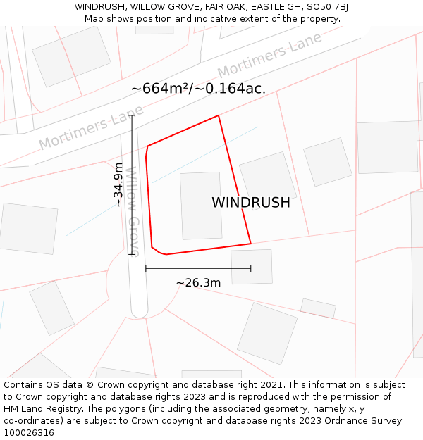 WINDRUSH, WILLOW GROVE, FAIR OAK, EASTLEIGH, SO50 7BJ: Plot and title map