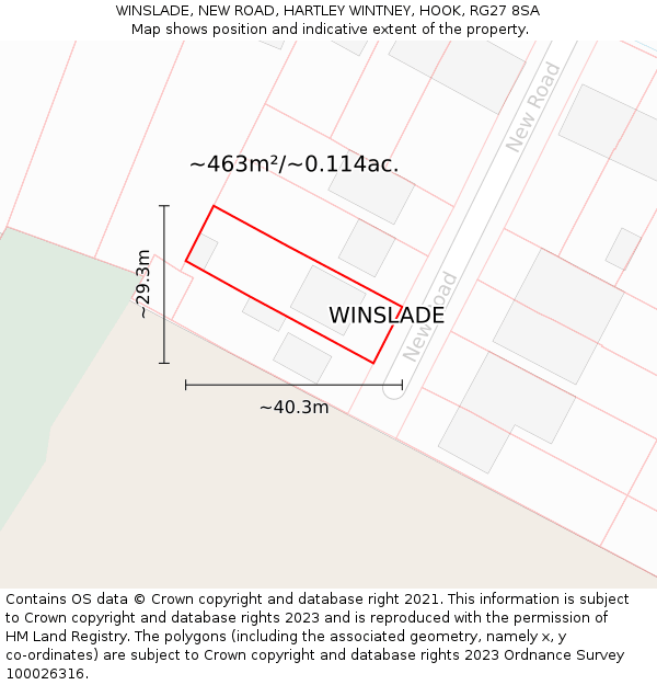 WINSLADE, NEW ROAD, HARTLEY WINTNEY, HOOK, RG27 8SA: Plot and title map