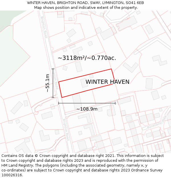 WINTER HAVEN, BRIGHTON ROAD, SWAY, LYMINGTON, SO41 6EB: Plot and title map