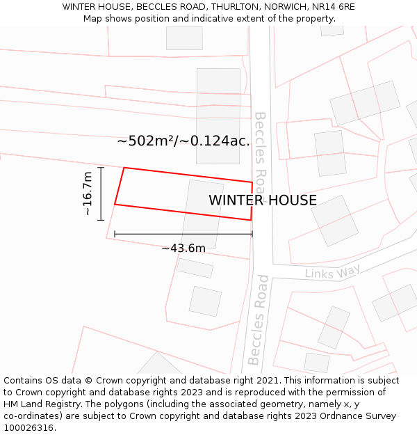 WINTER HOUSE, BECCLES ROAD, THURLTON, NORWICH, NR14 6RE: Plot and title map