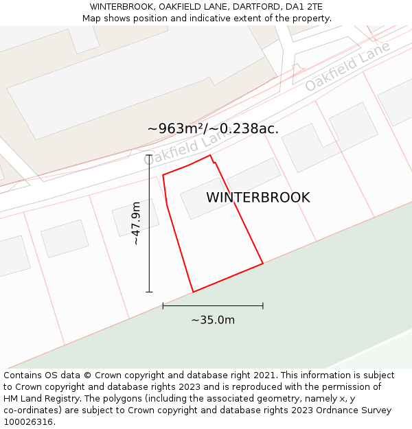 WINTERBROOK, OAKFIELD LANE, DARTFORD, DA1 2TE: Plot and title map