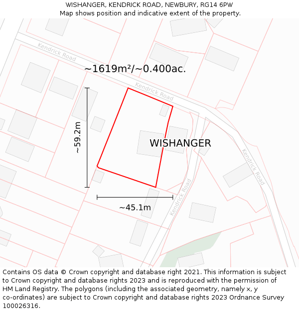 WISHANGER, KENDRICK ROAD, NEWBURY, RG14 6PW: Plot and title map