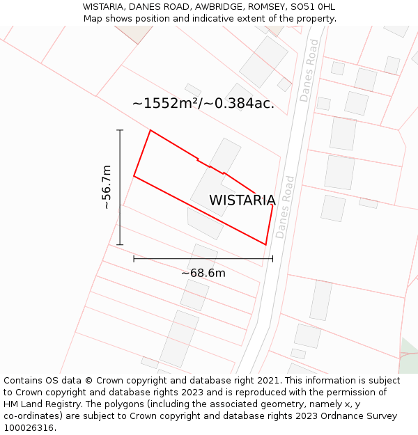 WISTARIA, DANES ROAD, AWBRIDGE, ROMSEY, SO51 0HL: Plot and title map