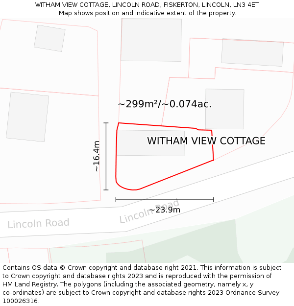 WITHAM VIEW COTTAGE, LINCOLN ROAD, FISKERTON, LINCOLN, LN3 4ET: Plot and title map