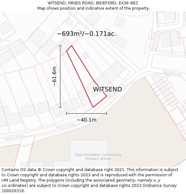 WITSEND, MINES ROAD, BIDEFORD, EX39 4BZ: Plot and title map